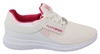 White Pink Polyester Becky Sneakers Shoes Philipp Plein