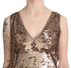 Brown Sequined V-neck Sleeveless Sheath Mini Dress Liu Jo