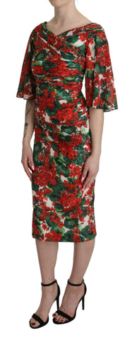 Red Floral Sheath Midi Silk Stretch Dress Dolce & Gabbana