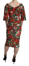 Red Floral Sheath Midi Silk Stretch Dress Dolce & Gabbana