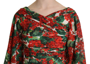 Red Floral Sheath Midi Silk Stretch Dress Dolce & Gabbana
