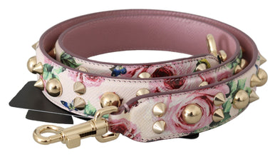 Pink Floral Leather Stud Accessory Shoulder Strap Dolce & Gabbana