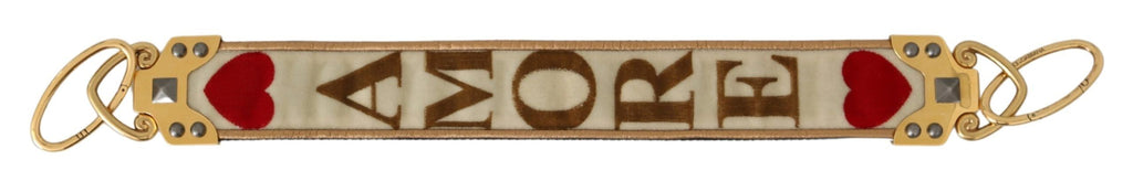 Gold White Textile Leather AMORE Shoulder Strap Dolce & Gabbana
