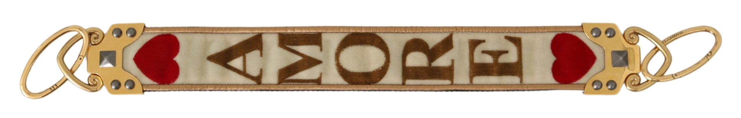 Gold White Textile Leather AMORE Shoulder Strap Dolce & Gabbana