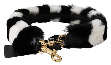 Black White Lapin Fur Accessory Shoulder Strap Dolce & Gabbana