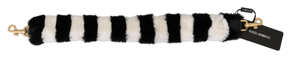 Black White Lapin Fur Accessory Shoulder Strap Dolce & Gabbana
