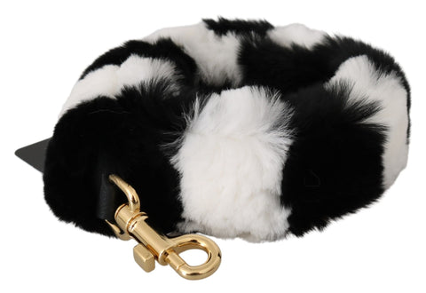 Black White Lapin Fur Accessory Shoulder Strap Dolce & Gabbana