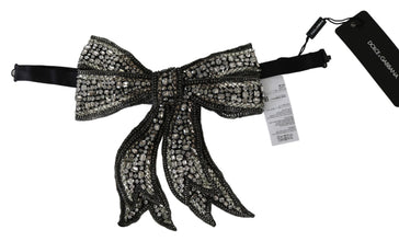 Silver Crystal Beaded Sequined 100% Silk Catwalk Necklace Bowtie Dolce & Gabbana
