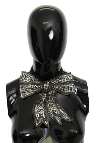 Silver Crystal Beaded Sequined 100% Silk Catwalk Necklace Bowtie Dolce & Gabbana