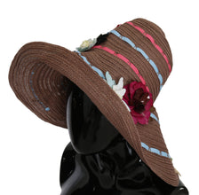 Brown Floral Wide Brim Straw Floppy Cap Hat Dolce & Gabbana