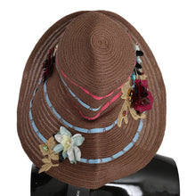Brown Floral Wide Brim Straw Floppy Cap Hat Dolce & Gabbana