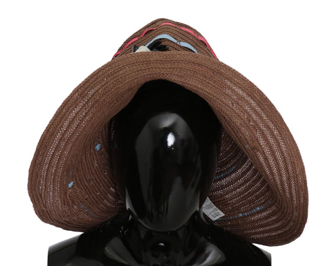 Brown Floral Wide Brim Straw Floppy Cap Hat Dolce & Gabbana