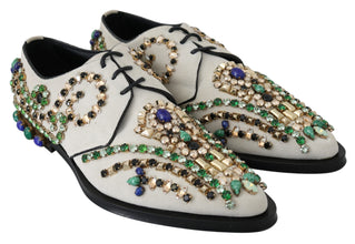 White Suede Crystal Dress Broque Shoes Dolce & Gabbana