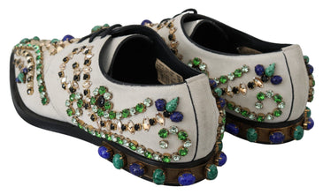 White Suede Crystal Dress Broque Shoes Dolce & Gabbana