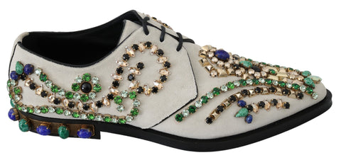 White Suede Crystal Dress Broque Shoes Dolce & Gabbana