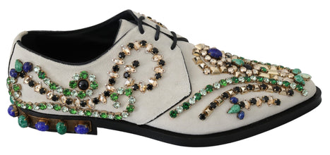White Suede Crystal Dress Broque Shoes Dolce & Gabbana