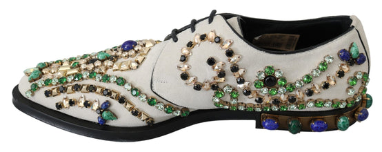 White Suede Crystal Dress Broque Shoes Dolce & Gabbana