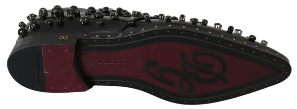 Black Leather Crystals Dress Broque Shoes Dolce & Gabbana
