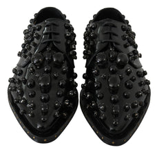 Black Leather Crystals Dress Broque Shoes Dolce & Gabbana
