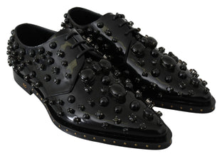 Black Leather Crystals Dress Broque Shoes Dolce & Gabbana