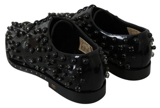 Black Leather Crystals Dress Broque Shoes Dolce & Gabbana