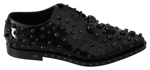 Black Leather Crystals Dress Broque Shoes Dolce & Gabbana