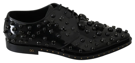 Black Leather Crystals Dress Broque Shoes Dolce & Gabbana