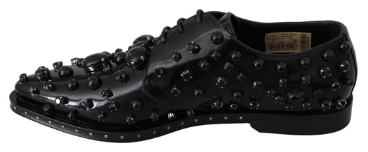Black Leather Crystals Dress Broque Shoes Dolce & Gabbana