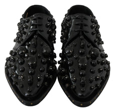 Black Leather Crystals Dress Broque Shoes Dolce & Gabbana