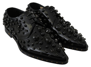 Black Leather Crystals Dress Broque Shoes Dolce & Gabbana