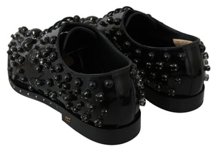 Black Leather Crystals Dress Broque Shoes Dolce & Gabbana