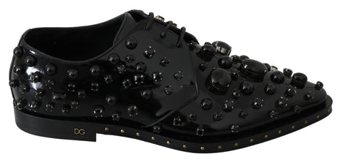 Black Leather Crystals Dress Broque Shoes Dolce & Gabbana