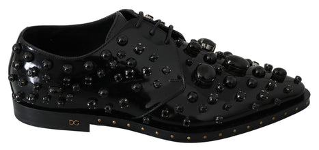 Black Leather Crystals Dress Broque Shoes Dolce & Gabbana