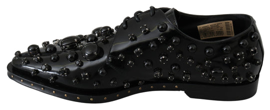 Black Leather Crystals Dress Broque Shoes Dolce & Gabbana