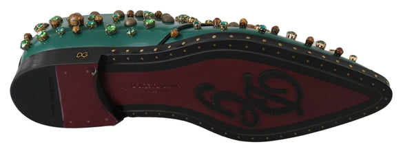 Green Leather Crystal Dress Broque Shoes Dolce & Gabbana