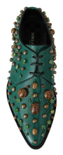 Green Leather Crystal Dress Broque Shoes Dolce & Gabbana