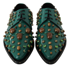 Green Leather Crystal Dress Broque Shoes Dolce & Gabbana