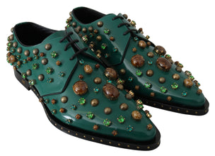 Green Leather Crystal Dress Broque Shoes Dolce & Gabbana