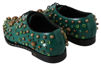 Green Leather Crystal Dress Broque Shoes Dolce & Gabbana