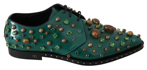 Green Leather Crystal Dress Broque Shoes Dolce & Gabbana