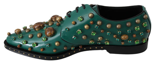 Green Leather Crystal Dress Broque Shoes Dolce & Gabbana