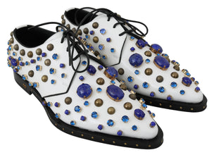 White Leather Crystals Dress Broque Shoes Dolce & Gabbana