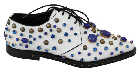White Leather Crystals Dress Broque Shoes Dolce & Gabbana