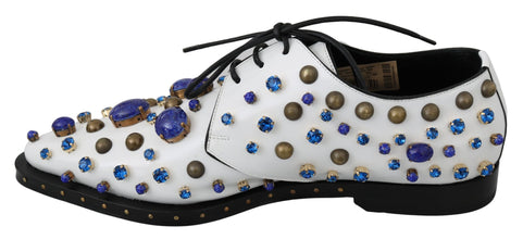 White Leather Crystals Dress Broque Shoes Dolce & Gabbana
