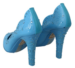 Blue Crystal Floral CINDERELLA Heels Shoes Dolce & Gabbana