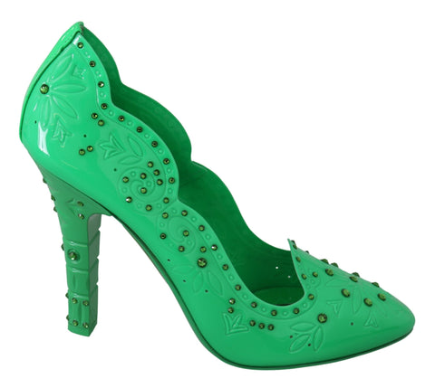 Green Crystal Floral Heels CINDERELLA Shoes Dolce & Gabbana