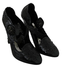 Black Floral Crystal CINDERELLA Heels Shoes Dolce & Gabbana