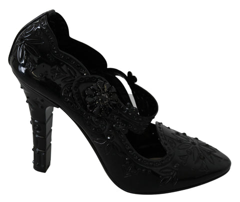 Black Floral Crystal CINDERELLA Heels Shoes Dolce & Gabbana