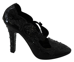 Black Floral Crystal CINDERELLA Heels Shoes Dolce & Gabbana