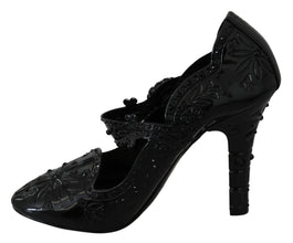 Black Floral Crystal CINDERELLA Heels Shoes Dolce & Gabbana